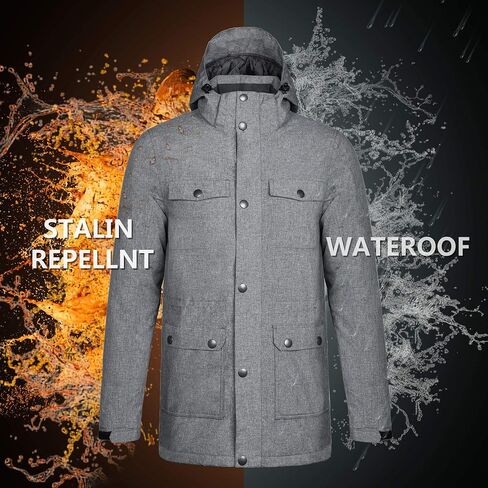 Outdoor Ventures Men's Winter Waterproof Utility Cargo Jacket with 5 Pockets Ski Jacket Snow Coat with Detachable Hood in Saudi Arabia