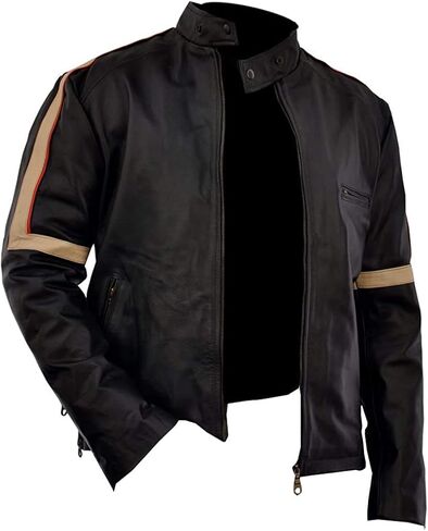 Mens Ray Cruise War Worlds Vintage Cafe Racer Biker Leather Jacket Brown/Black in Saudi Arabia
