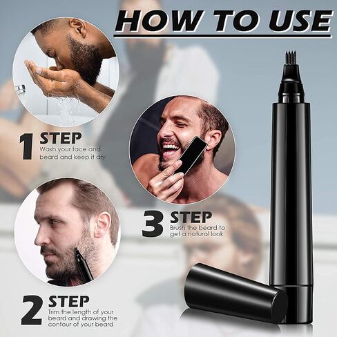 Beard Filler Pen Kit Shape Fill and Edge all at once Last All Day 4 Tip Pen W Brush Waterproof and Sweatproof (Black V2) in Saudi Arabia