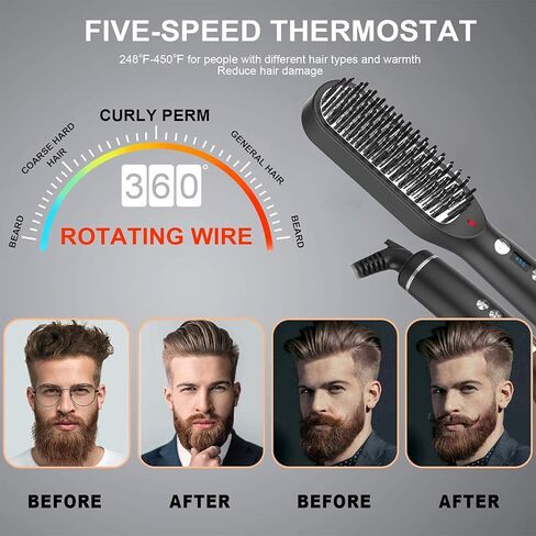 فرشاة تمليس الشعر للنساء، أداة تمليس اللحية للرجال، فرشاة تمليس الشعر مع 5 إعدادات لدرجة الحرارة، فرشاة فرد الشعر سريعة التسخين لمدة 30 ثانية، مشط كهربائي أيوني ساخن مضاد للحرق، آمن للإيقاف التلقائي in Kuwait