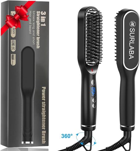 فرشاة تمليس الشعر للنساء، أداة تمليس اللحية للرجال، فرشاة تمليس الشعر مع 5 إعدادات لدرجة الحرارة، فرشاة فرد الشعر سريعة التسخين لمدة 30 ثانية، مشط كهربائي أيوني ساخن مضاد للحرق، آمن للإيقاف التلقائي in Kuwait