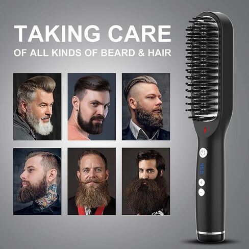 فرشاة تمليس الشعر للنساء، أداة تمليس اللحية للرجال، فرشاة تمليس الشعر مع 5 إعدادات لدرجة الحرارة، فرشاة فرد الشعر سريعة التسخين لمدة 30 ثانية، مشط كهربائي أيوني ساخن مضاد للحرق، آمن للإيقاف التلقائي in Kuwait
