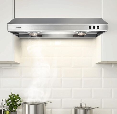 PACIFIC 36'' Economy Under Cabinet Range Hood, Stainless Steel, CFM550, 2-speed settings, rocker switch, Filter-less design, affordable hood great for builders and landlord in Kuwait