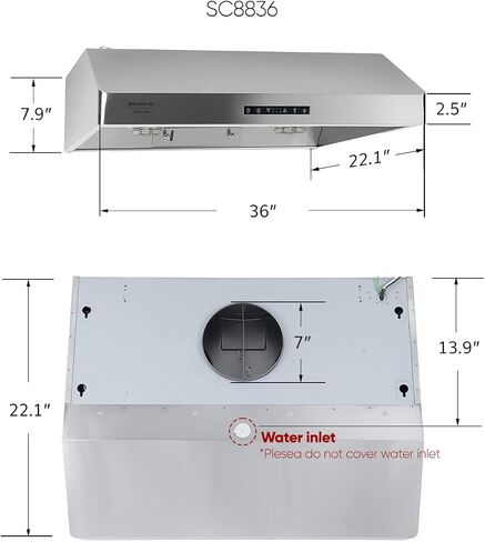 Pacific Trusteam 30" Under Cabinet Hood, Auto Steam Cleaning, 900+ CFM Powerful Vent, Ultra Quiet Performance Hood, Stainless Steel Color, 2 Dual-Level LED Light Strips, High-Tech Touch Control (30') in Saudi Arabia