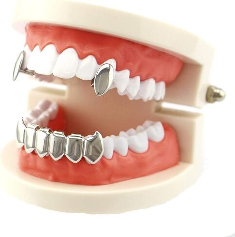 قبعات جريلز ذات أسنان هيب هوب لامعة مطلية بالذهب مثلج من أعلى وأسفل تشيكوسلوفاكيا أنياب مصاصي الدماء جريلز للرجال والنساء in Kuwait