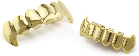 OOCC 18K Gold Plated Grillsz Hip Hop Vampire Fangs Caps Top and Bottom Set for Your Teeth in Saudi Arabia