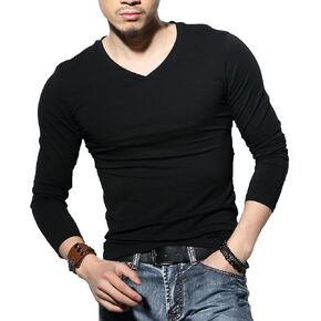 Men's Tagless Slim Fit Top Muscle Cotton V-Neck Long Sleeve Undershirts T-Shirts in Saudi Arabia