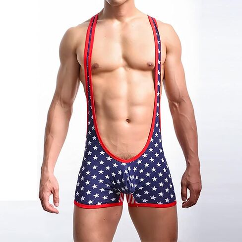 Sunnymorn Leotard Singlet Bodysuit Bodysuit للرجال سراويل رياضية بنمط علم الولايات المتحدة الأمريكية، أحمر in Saudi Arabia