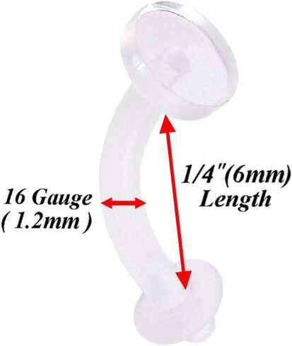 Bodyjewellery 3 قطع 16 جرام منحني الحديد الحاجب ثقب خواتم واضح التجنيب Bioflex انحناء مرنة الاكريليك غير مرئية مقياس اختيار الحجم in Kuwait