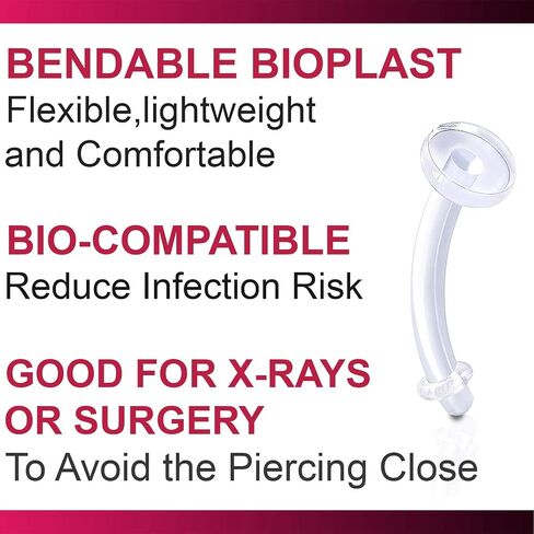 Bodyjewellery 3 قطع 16 جرام منحني الحديد الحاجب ثقب خواتم واضح التجنيب Bioflex انحناء مرنة الاكريليك غير مرئية مقياس اختيار الحجم in Kuwait