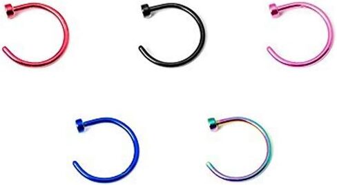 BodyJewelryOnline 18ga-5/16(8mm) Nose Hoop Rings - 5 Colors to Choose from - 316L Surgical Steel (Black) in Saudi Arabia