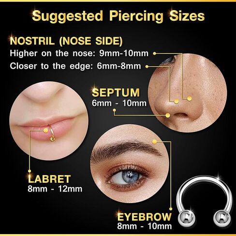 KJM FASHION 4 قطع حلق حدوة حصان الكرة الغضروف الحاجز الحاجز الأنف الرزمة أقراط الحاجب ثقب المجوهرات اختيار الحجم واللون in Kuwait