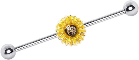 Covet Jewelry 316L Stainless Steel Sunflower Industrial Barbell in Saudi Arabia