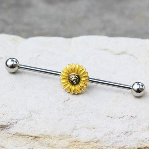 Covet Jewelry 316L Stainless Steel Sunflower Industrial Barbell in Saudi Arabia