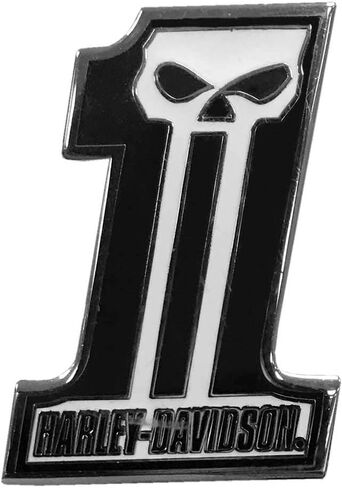 Harley-Davidson 1.25 in. #1 Skull Dark Custom Pin, Black & White Finish 8009229 in Saudi Arabia