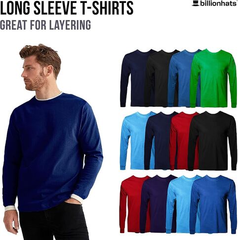 BILLIONHATS Big & Tall Long Sleeve Colorful T-Shirts for Mens 100% Cotton - Crew Neck Bulk Tees Wholesale Packs in Saudi Arabia