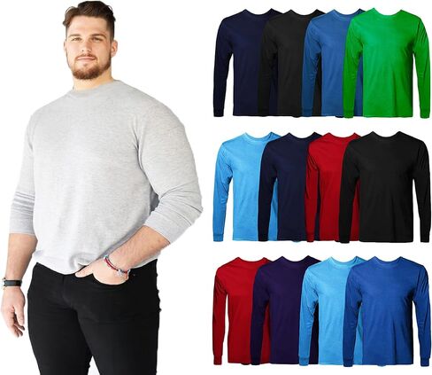 BILLIONHATS Big & Tall Long Sleeve Colorful T-Shirts for Mens 100% Cotton - Crew Neck Bulk Tees Wholesale Packs in Saudi Arabia