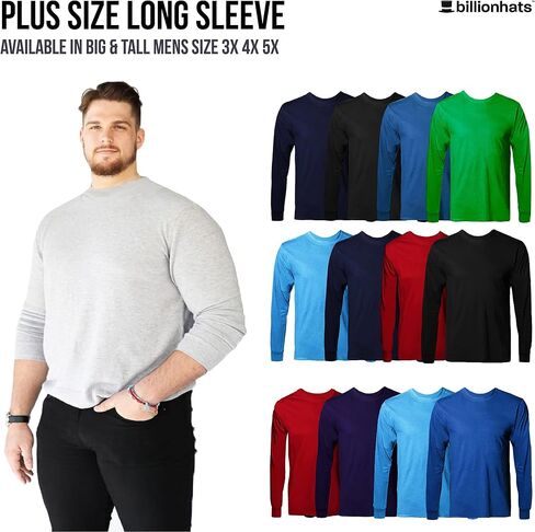 BILLIONHATS Big & Tall Long Sleeve Colorful T-Shirts for Mens 100% Cotton - Crew Neck Bulk Tees Wholesale Packs in Saudi Arabia