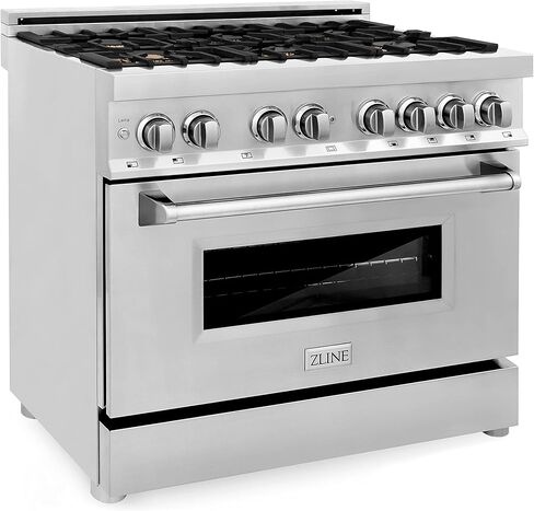 ZLINE 36" 4.6 cu. ft. Dual Fuel Range with Gas Stove and Electric Oven with Color Door Options (RA36) (Stainless with Brass Burners) in Saudi Arabia