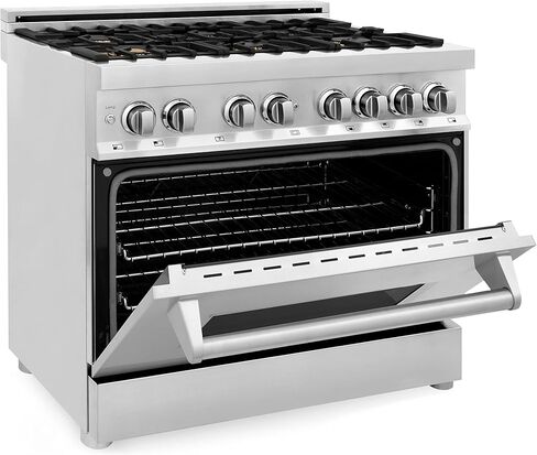 ZLINE 36" 4.6 cu. ft. Dual Fuel Range with Gas Stove and Electric Oven with Color Door Options (RA36) (Stainless with Brass Burners) in Saudi Arabia