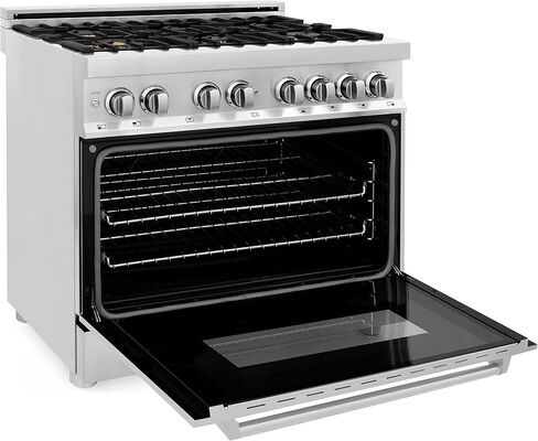 ZLINE 36" 4.6 cu. ft. Dual Fuel Range with Gas Stove and Electric Oven with Color Door Options (RA36) (Stainless with Brass Burners) in Saudi Arabia
