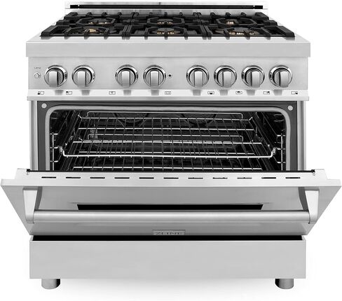 ZLINE 36" 4.6 cu. ft. Dual Fuel Range with Gas Stove and Electric Oven with Color Door Options (RA36) (Stainless with Brass Burners) in Saudi Arabia