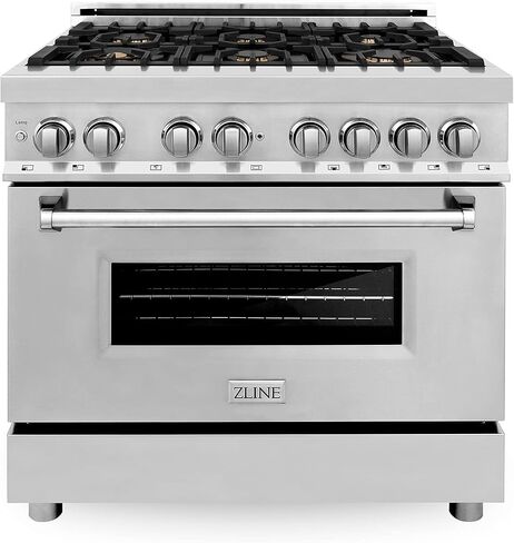 ZLINE 36" 4.6 cu. ft. Dual Fuel Range with Gas Stove and Electric Oven with Color Door Options (RA36) (Stainless with Brass Burners) in Saudi Arabia