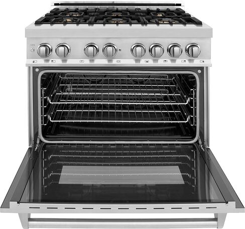 ZLINE 36" 4.6 cu. ft. Dual Fuel Range with Gas Stove and Electric Oven with Color Door Options (RA36) (Stainless with Brass Burners) in Saudi Arabia