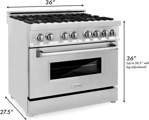 ZLINE 36" 4.6 cu. ft. Dual Fuel Range with Gas Stove and Electric Oven with Color Door Options (RA36) (Stainless with Brass Burners) in Saudi Arabia