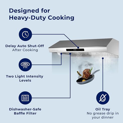 Hauslane | Chef Series 30" PS10 Under Cabinet Range Hood | PRO PERFORMANCE | Stainless Steel Electric Stove Ventilator | 3 Speed Exhaust Fan, Bright LED Lights & Delay Auto Shut-Off in Saudi Arabia