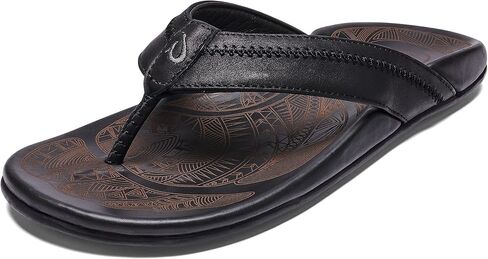 OluKai Hiapo Men's Beach Sandals, Full-Grain Leather Flip-Flop Slides, Compression Molded Footbed & Comfort Fit, Enhanced Grip Soles in Saudi Arabia
