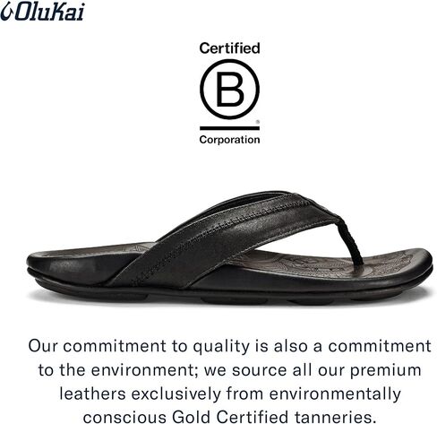 OluKai Hiapo Men's Beach Sandals, Full-Grain Leather Flip-Flop Slides, Compression Molded Footbed & Comfort Fit, Enhanced Grip Soles in Saudi Arabia