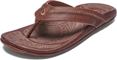 OluKai Hiapo Men's Beach Sandals, Full-Grain Leather Flip-Flop Slides, Compression Molded Footbed & Comfort Fit, Enhanced Grip Soles in Saudi Arabia