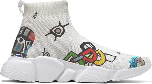 Men Plus Size Sneakers Art Graffiti Running Shoes Slip on Sock Breathable Lightweight White 7-15 in Saudi Arabia