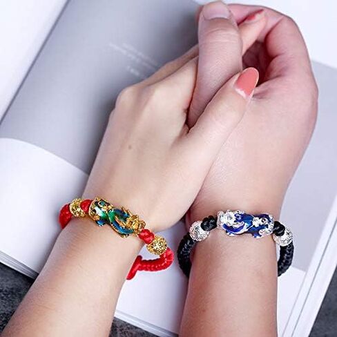 2PCS Pi Xiu/Pi Yao Obsidian Feng Shui Bracelet, Mantra Amulet Alloy Wealth Adjustable Braided Bracelet for Women Men Girls in Saudi Arabia
