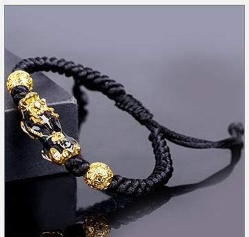 2PCS Pi Xiu/Pi Yao Obsidian Feng Shui Bracelet, Mantra Amulet Alloy Wealth Adjustable Braided Bracelet for Women Men Girls in Saudi Arabia