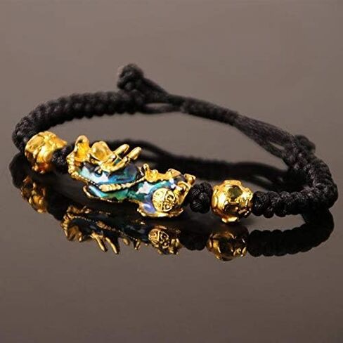 2PCS Pi Xiu/Pi Yao Obsidian Feng Shui Bracelet, Mantra Amulet Alloy Wealth Adjustable Braided Bracelet for Women Men Girls in Saudi Arabia
