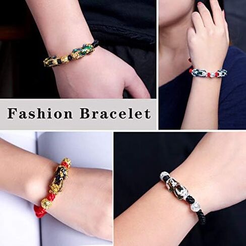 2PCS Pi Xiu/Pi Yao Obsidian Feng Shui Bracelet, Mantra Amulet Alloy Wealth Adjustable Braided Bracelet for Women Men Girls in Saudi Arabia