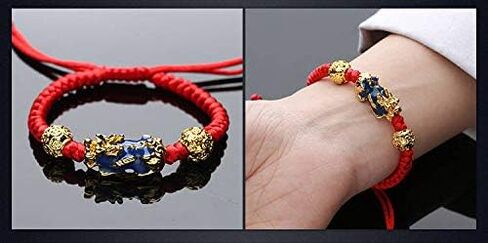 2PCS Pi Xiu/Pi Yao Obsidian Feng Shui Bracelet, Mantra Amulet Alloy Wealth Adjustable Braided Bracelet for Women Men Girls in Saudi Arabia
