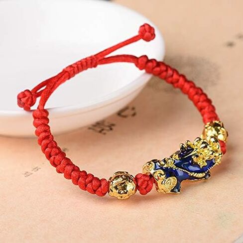 2PCS Pi Xiu/Pi Yao Obsidian Feng Shui Bracelet, Mantra Amulet Alloy Wealth Adjustable Braided Bracelet for Women Men Girls in Saudi Arabia