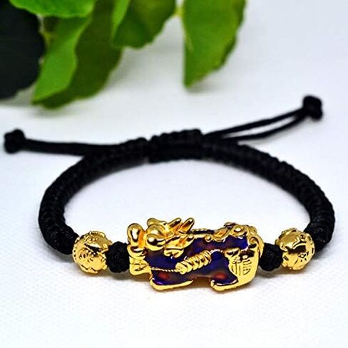 2PCS Pi Xiu/Pi Yao Obsidian Feng Shui Bracelet, Mantra Amulet Alloy Wealth Adjustable Braided Bracelet for Women Men Girls in Saudi Arabia