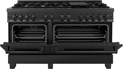 ZLINE 60" 7.4 cu. ft. Dual Fuel Range with Gas Stove and Electric Oven in Black Stainless Steel with Brass Burners (RAB-60) in Saudi Arabia