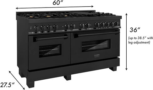 ZLINE 60" 7.4 cu. ft. Dual Fuel Range with Gas Stove and Electric Oven in Black Stainless Steel with Brass Burners (RAB-60) in Saudi Arabia