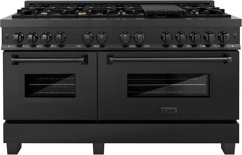 ZLINE 60" 7.4 cu. ft. Dual Fuel Range with Gas Stove and Electric Oven in Black Stainless Steel with Brass Burners (RAB-60) in Saudi Arabia