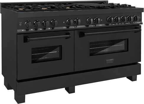 ZLINE 60" 7.4 cu. ft. Dual Fuel Range with Gas Stove and Electric Oven in Black Stainless Steel with Brass Burners (RAB-60) in Saudi Arabia