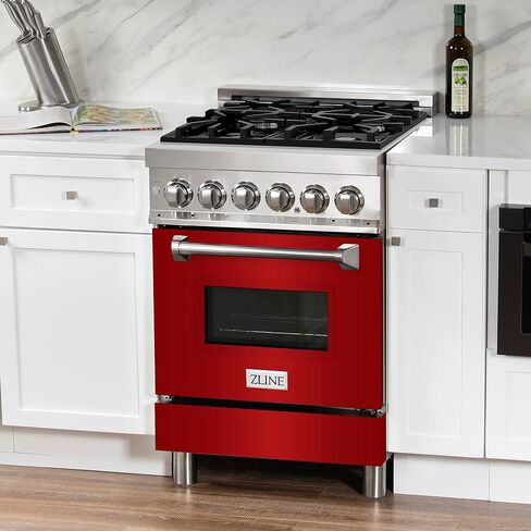 ZLINE 24" 2.8 cu. ft. Dual Fuel Range with Gas Stove and Electric Oven with Color Options (RA24) (Red Gloss) in Saudi Arabia