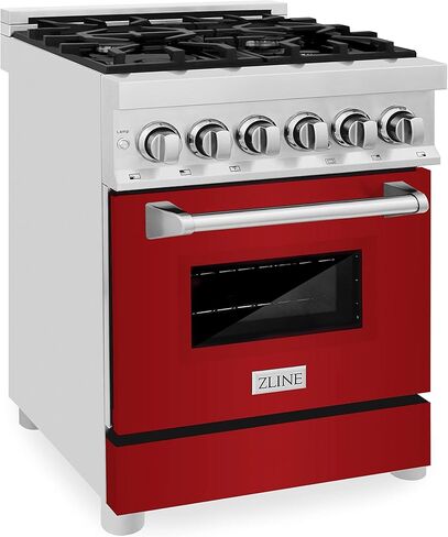 ZLINE 24" 2.8 cu. ft. Dual Fuel Range with Gas Stove and Electric Oven with Color Options (RA24) (Red Gloss) in Saudi Arabia