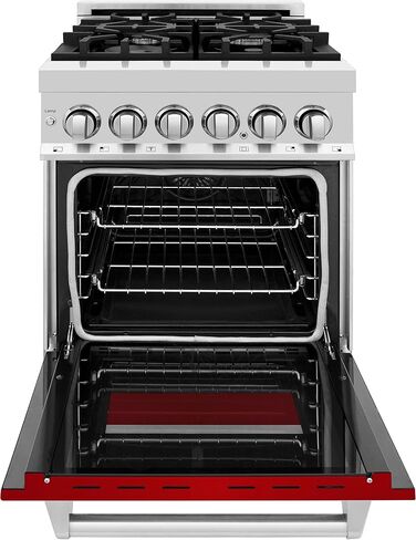 ZLINE 24" 2.8 cu. ft. Dual Fuel Range with Gas Stove and Electric Oven with Color Options (RA24) (Red Gloss) in Saudi Arabia