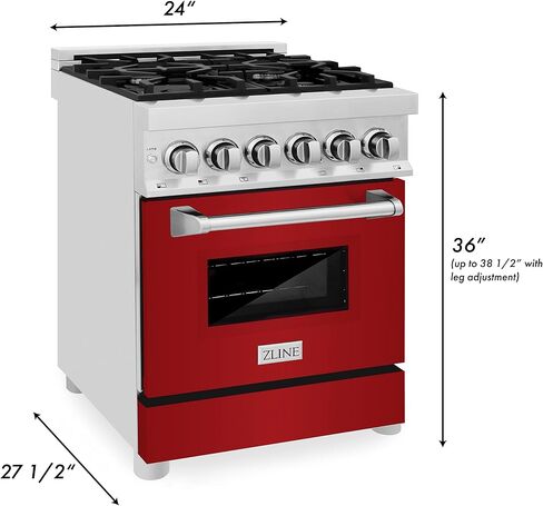 ZLINE 24" 2.8 cu. ft. Dual Fuel Range with Gas Stove and Electric Oven with Color Options (RA24) (Red Gloss) in Saudi Arabia