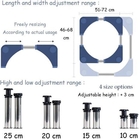 Trolley Washer and Dryer Stands, Multi-Functional Movable Adjustable Base Stand, Pedestal for Washing Machine Stainless-Steel with 12 Foot,20cm in Saudi Arabia